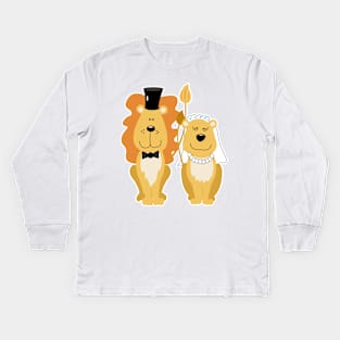 Lion and Lionness Wedding Couple Bride and Groom Kids Long Sleeve T-Shirt